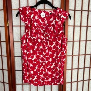 CAbi Red and White Floral Blouse, S